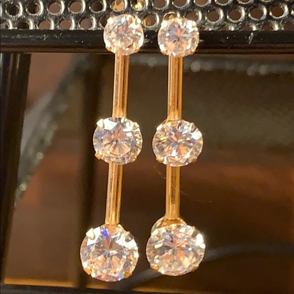 CZ 3 stone drop earrings